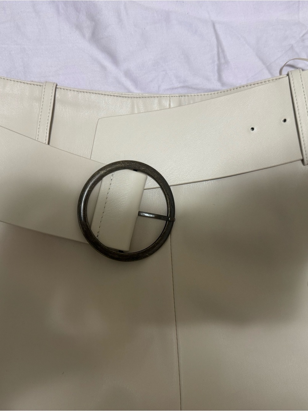 Mango Cream Faux Leather Midi Skirt with Round-Buckle Belt - Picture 2 of 6